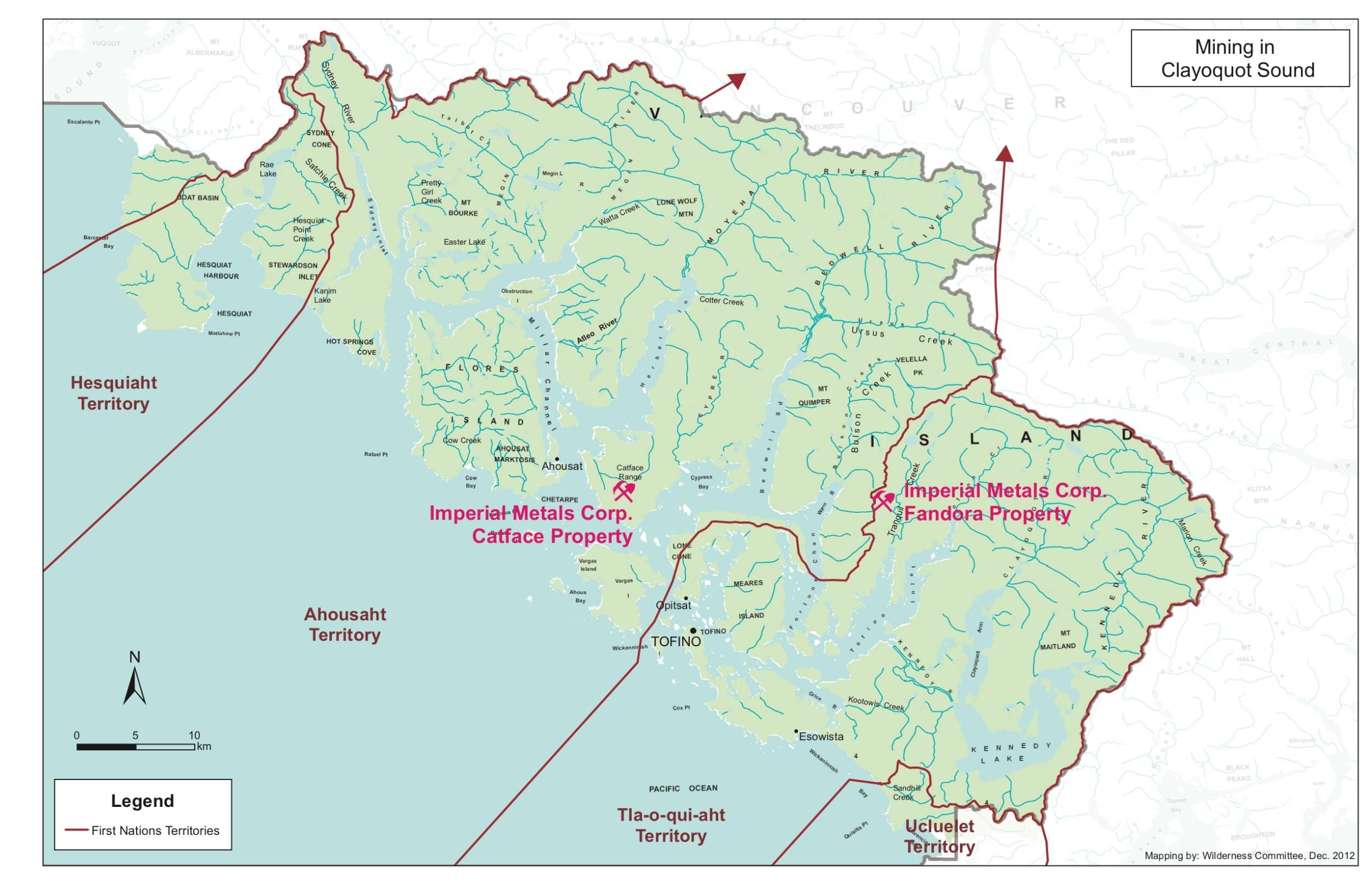 Map of mining proposals in Clayoquot Sound.